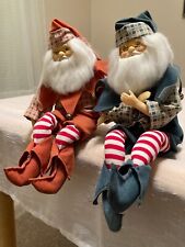 VTG Set Of 2 Christmas Santa Claus "Gnome" Elf Figurine 11" Red & Green