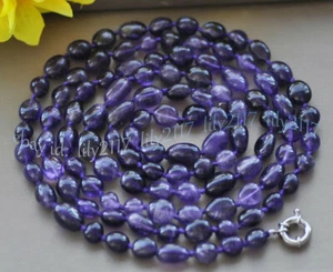 Natural 8-10mm Purple Amethyst Irregular Freeform Gemstone Bead Necklace 16-72'' - Picture 1 of 11