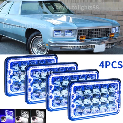 Faros LED cuadrados alto/bajo halo azul Fit Chevrolet Caprice 1977-86 4 piezas 4x6" Foto 1 de 4