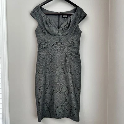 Adrianna Papell Gray Lace Sheath Dress Sz 8 Formal Cocktail Wedding Fitted - Image 1 of 4