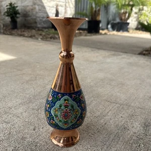 Minakari Vase-Persian Copper & Enamel-Bohemian Style Vase-SIGNED - Picture 1 of 7