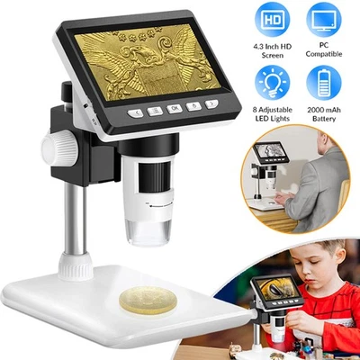 4.3'' USB Digital Mikroskop 50-1000X HD Microscope Mikroskoplupe Münzmikroskop - Bild 1 von 4