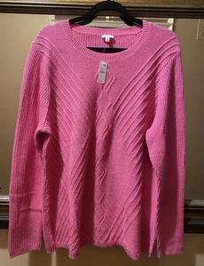 Talbots Pink Crew Neck Pink Sweater Top Long Sleeve Shirt XL - Picture 1 of 13