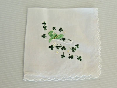 Hankie Irish Wedding green leprechaun hat small flowers 11x 11, 100% authentic - Image 1 of 4