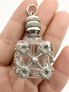 Vintage Silver Floral Glass Perfume Bottle Pendant - Picture 1 of 6