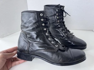 J Chisholm Lederstiefel schwarz Kiltie Roper halbhoch Western Rodeo Größe 8,5 - Bild 1 von 12