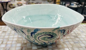 Bassano pottery: 13’’ Tall Bowl Coral Pattern .Made/Painted by hand-Italy - Picture 1 of 6