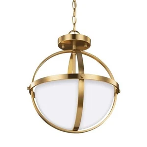 Generation Lighting Alturas 2 Lt 14" Wide LED Pendant Satin Brass Frosted Glass - Picture 1 of 4