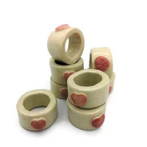 8Pc Extra Large Ceramic Tube Beads, Handmade Macrame Beads With Decorative Heart - Picture 1 of 9