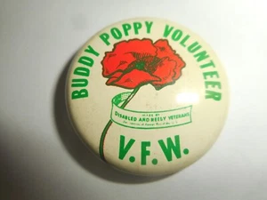 Vintage Veterans of Foreign Wars Buddy Poppy Volunteer Pin VFW Pinback Button - Picture 1 of 7