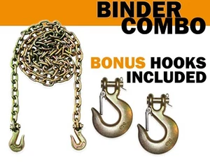 1/2" Grade 70 Binder Chain 20 FT w/ Grab Hooks & Slip Hooks Combo Tie Down Cargo - Picture 1 of 1