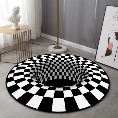 3D optische Illusion Wirbel schwarz und weiß Teppich Anti-Rutsch Bodenmatte - Bild 1 von 4