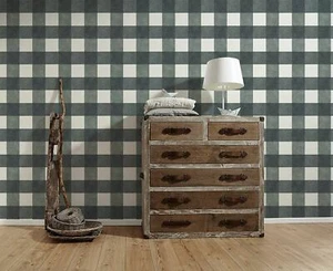 AS Creation Tartan Country Plaid Check Squares Wallpaper Anthracite Grey 36715-4 - Picture 1 of 6