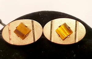 Dante Gold-Tone Cufflinks with Genuine Tiger's Eye Stones, Sharp! - Picture 1 of 6