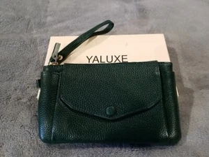 YALUXE Women's Genuine Leather Hunter Green Wristlet Purse Clutch Wallet NIB  - Picture 1 of 14