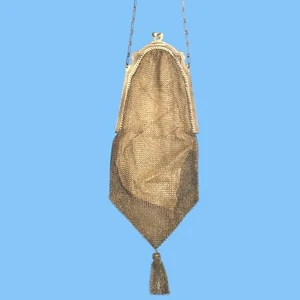 Antiguo bolso Art Deco Whiting & Davis de 1900 con borla de malla soldada espejo interior - Imagen 1 de 13