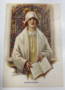 Original Pin Up Flapper Girl Musselman C 1920 Art print Easter Stained Glass - Picture 1 of 5