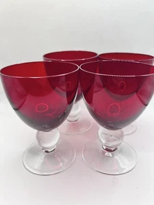 MINT 4 ruby red water/wine goblets clear crystal ball stems - gorgeous-5 1/2” - Picture 1 of 6