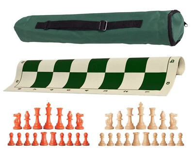 Green Archer Weighted Chess Set - Vinyl Board, Bag w/ Orange & Natural Pieces - Image 1 of 4