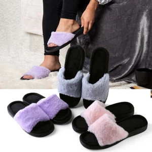 Aerusi Women's Fashion Warm Open Toe Slippers Anti Slip Outdoor Shoes Size 6-9 - Picture 1 of 30