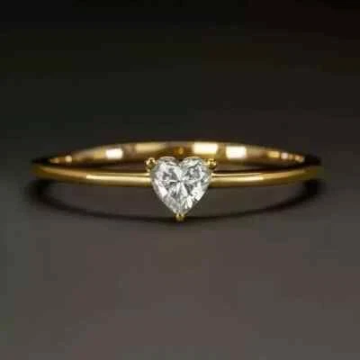 1Ct Heart Cut Lab Created Diamond Solitaire Engagement 14K Yellow Gold FN Ring - Image 1 of 4