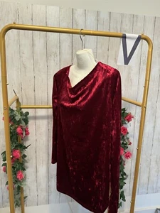 Women’s Burgundy a.gain Velvet Long Sleeve Off Shoulder Short Dress Size L - Picture 1 of 6