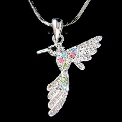 Regenbogen Kolibri mit Swarovski Kristall Muttertag " Mom " Halskette Schmuck - Bild 1 von 2