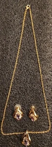 Amethyst and C Zirconia Pendant & Earring Costume Jewelry Set   - Picture 1 of 6