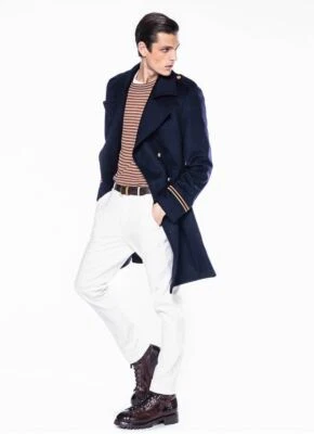 $2,000 ELEVENTY - Navy/Gold CASHMERE/Wool  Pilot/Aviator Overcoat - 40R (50 EU) - Image 1 of 4