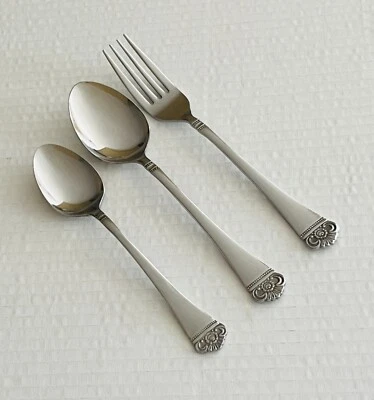 Ekco Eterna Stainless Japan Classic Crest Teaspoon Oval Soup Spoon Dinner Fork - Image 1 of 4