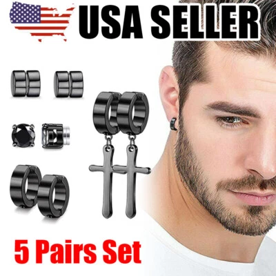10 PCS Earrings Stud Stainless Steel Punk Piercing Men Hoop Gothic Unisex - Image 1 of 4