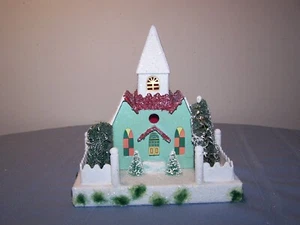 Christopher Radko Shiny Brite Paper Putz Village Mistletoe Circle Church - Picture 1 of 6