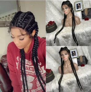 34in Braided Lace Front 4 Braided Wigs with Baby Hair for Women Box Braided Wigs - Picture 1 of 11