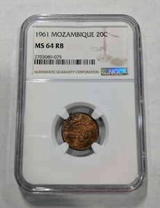 1961 MS64 RB Mozambique 20 Centavos NGC KM #85  Colonial Coin  - Picture 1 of 2