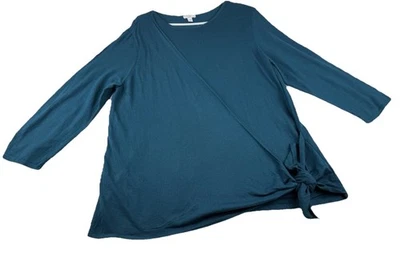 Suéter para mujer Jill turquesa modal cachemir cuello redondo tejido imitación envoltura talla XL Foto 1 de 4