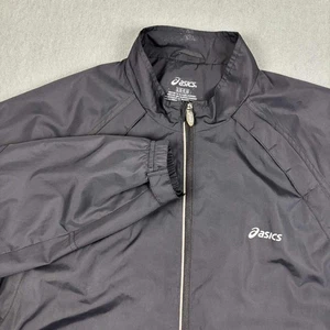 Asics Full Zip Track Jacket Mens Large Black Reflective Windbreaker Pockets Poly - Picture 1 of 12