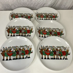 Vintage Cost Plus North Pole University Christmas Reindeer Salad Plates 6 Total - Picture 1 of 6