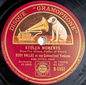 Rudy Vallée & Yankees : Stolen moments DISQUE 78 RPM GRAMOPHONE B-5951 - Imagen 1 de 4