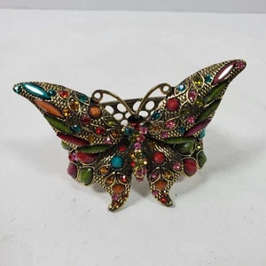 Vintage Butterfly (4" Wide) Statement Bracelet Multicolor Cuff Clamp - Picture 1 of 8