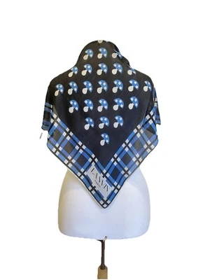 H2# Lanvin Paris Vintage Bufanda de Seda Geométrica Azul Negro Blanco Cuadrado Francia Foto 1 de 4
