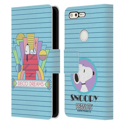 OFFICIAL PEANUTS SNOOPY DECO DREAMS LEATHER BOOK WALLET CASE FOR GOOGLE PHONES - Image 1 of 4