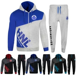 Mens Fashion Full Tracksuit HNL Print Zipped Fleece Hooded Top & Jogging Bottoms - Picture 1 of 45