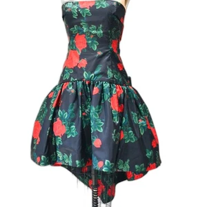 Morton Miles Design 80's Vintage Floral Rose Print Party Cocktail Prom Dress - Picture 1 of 16