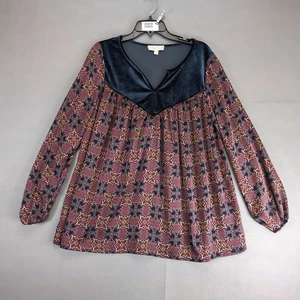 Blusa para mujer Weekend Suzanne Betro azul marino terciopelo estampado batik mangas largas abullonadas - Imagen 1 de 10