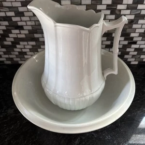 Wedgwood & Co Royal Stone China White Ironstone English Pitcher/Basin - Picture 1 of 11
