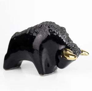 Vintage Ceramic bull buffalo fat lava gold horns Otto Keramik West Germany MCM - Picture 1 of 13