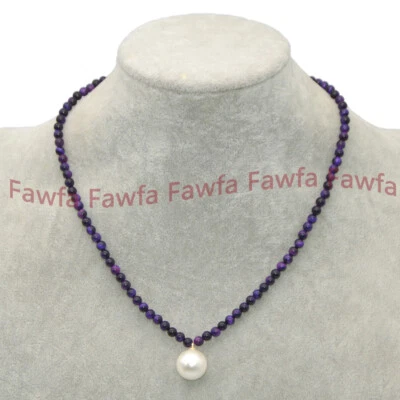 Colar pingente de pérola concha branca 4 mm multicolorido olho de tigre pedras preciosas frisadas 14 mm - Imagem 1 de 4