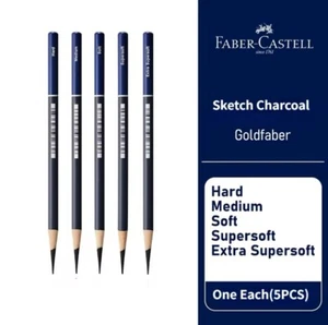 Faber Castel Goldfaber Charcoal Pencils 5 In Set Best For Drawing - Picture 1 of 17