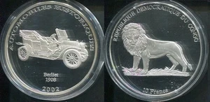2002 Congo Large Silver Proof 10 Francs-Auto History-Berliet 1908/Lion - Picture 1 of 1