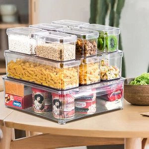 Refrigerator Organizer Stackable BPA Free Clear Storage Containers with Lids \ - Picture 1 of 10
